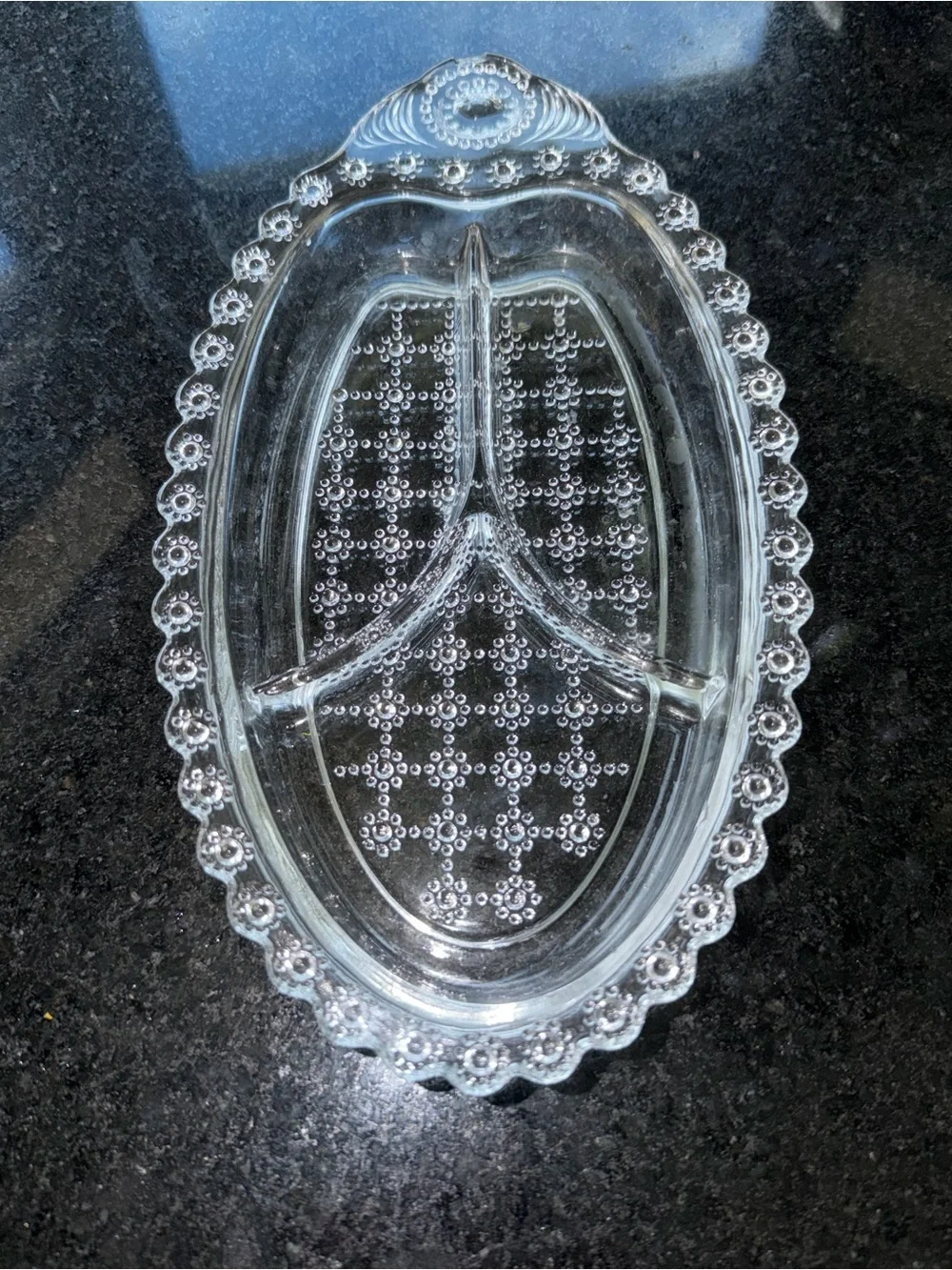 Vintage Clear Glass Divided multiple textured serving piece Classic pattern